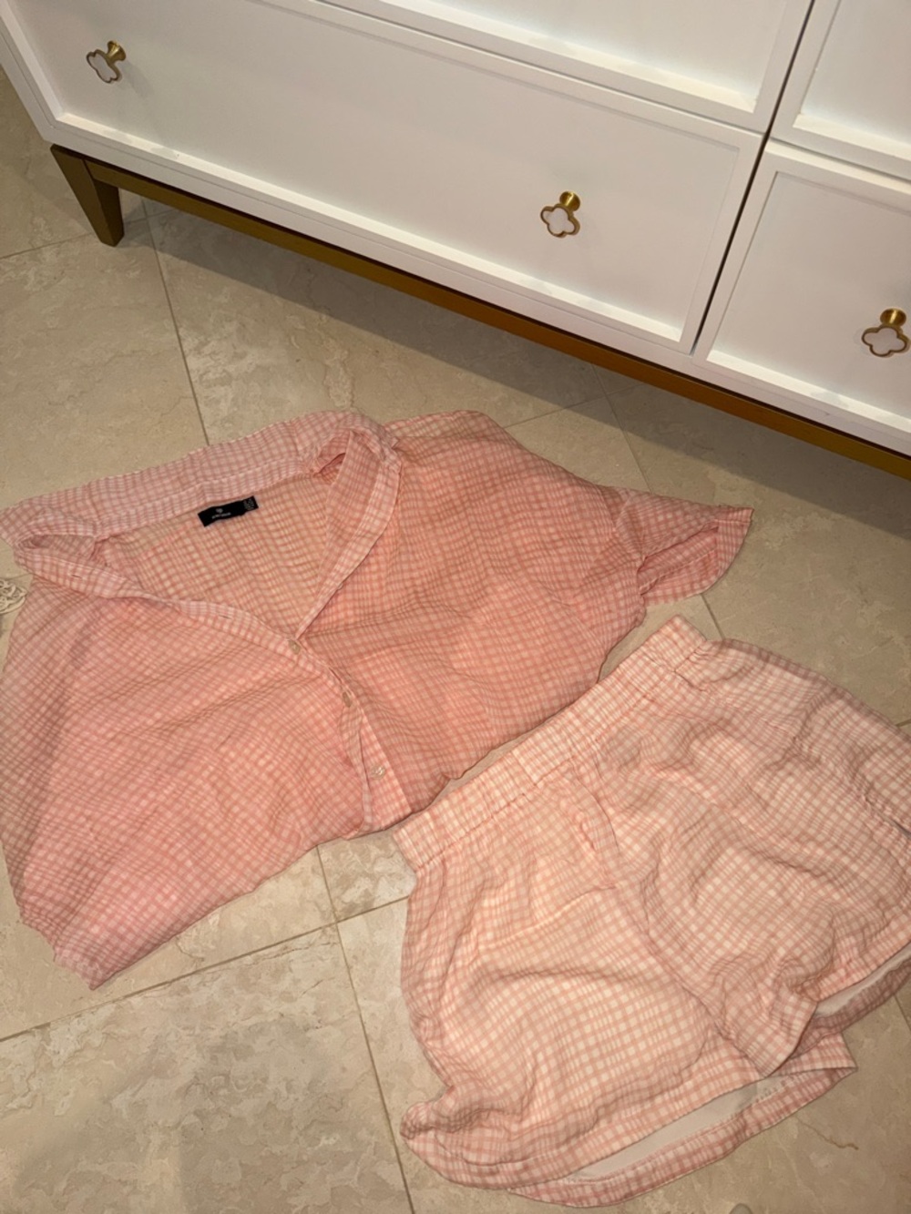 Women’s Pink Gingham Short Cover Up Set